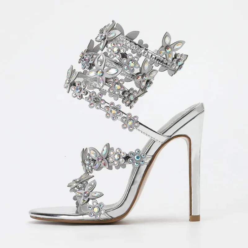 Gladiator Sandals With Crystal Butterfly Flowers For Women_voghion.com
