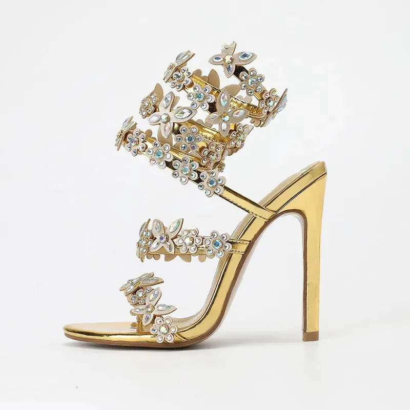 Gladiator Sandals With Crystal Butterfly Flowers For Women_voghion.com