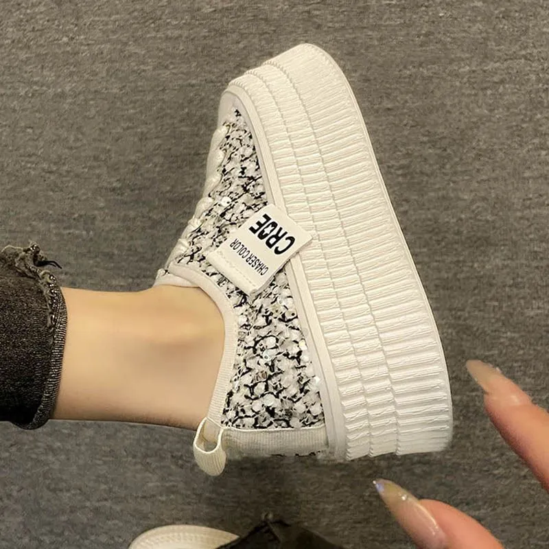 Sequined Thick Sole White For Women Summer New Versatile Casual Sports High End Canvas Shoes Ddmysaturn_desvips.com
