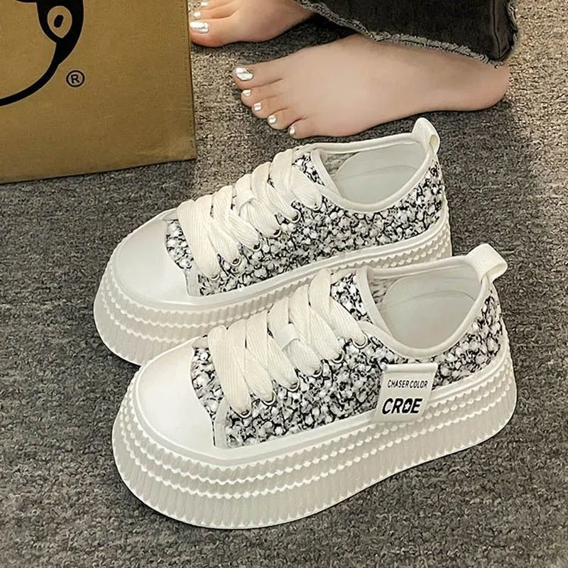 Sequined Thick Sole White For Women Summer New Versatile Casual Sports High End Canvas Shoes Ddmysaturn_desvips.com