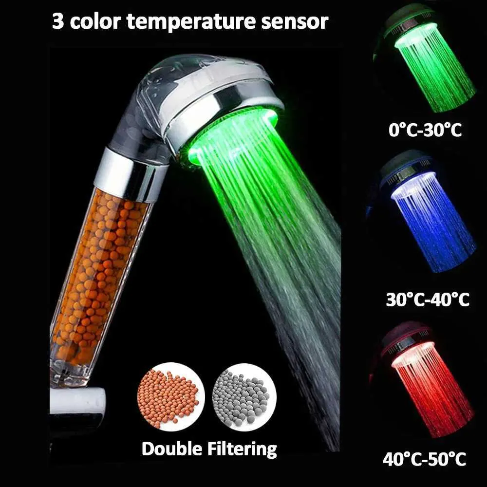 Cabezal de ducha de mano de tecnología alemana - Filtro de lluvia EcoSmart de alta presión LED de 7 colores_voghion.com