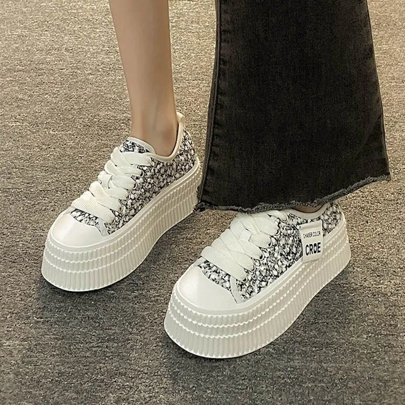 Sequined Thick Sole White For Women Summer New Versatile Casual Sports High End Canvas Shoes Ddmysaturn_desvips.com