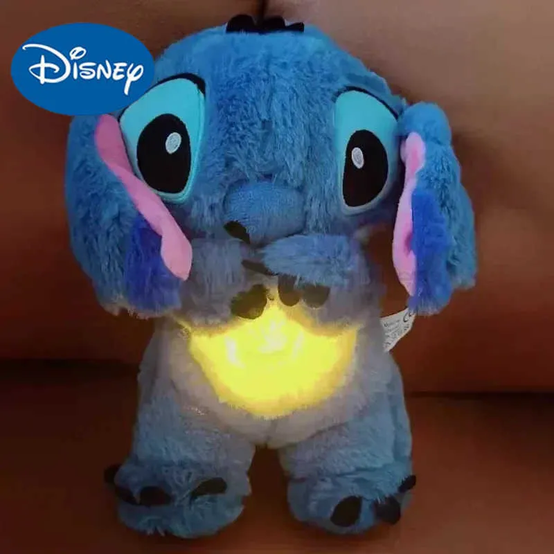 Disney New Lilo Stitch Plush Doll Breathing Children Peluche Kawaii Soothes Toy Animation Baby Music Light Sleep Toy Pink Stitching Childrens Gift W250505