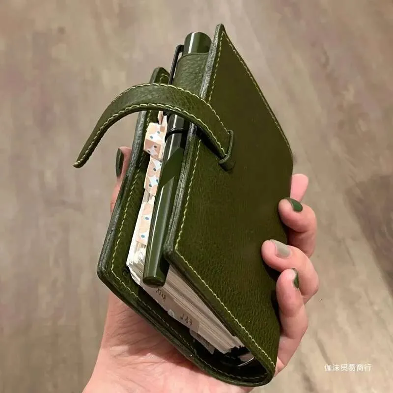 M5 Green Leather Notebooks   Portable Pocket Loose... 