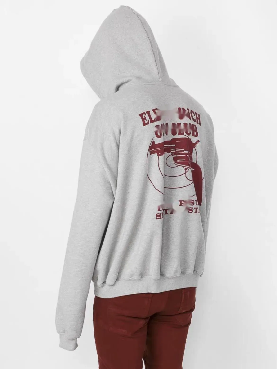 Mens Cotton Lined Pullover Hoodie, Skull Pattern, Long Length