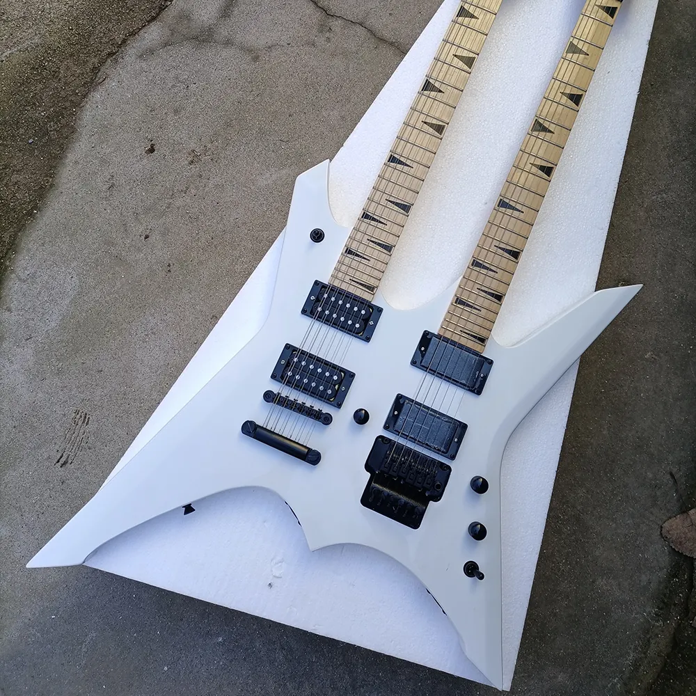 Customizable White Double Neck Electric Bass Guitar ... From Four ...