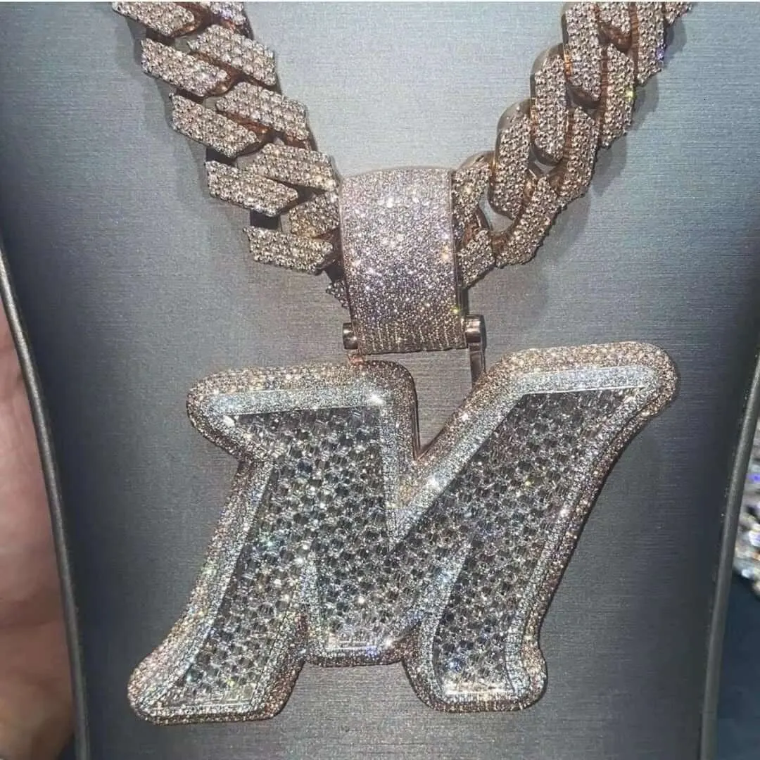 Moissanite Diamonds Men Layered Letter Pendant Custom Alphabet Without Chain Real Solid 925 Silver Ba_voghion.com