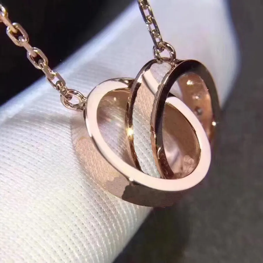 Save Big on Bulk Luxury Fashion Necklace Designer Jewelry Party Sterling  Silver Double Rings Diamond Pendant Rose Gold Necklaces For Women Fancy  Dress - Main Image