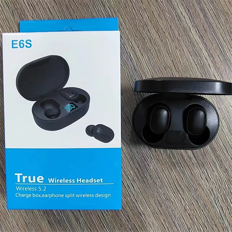 Écouteurs Bluetooth TWS E6S - Boîtier LED, Compatible Android/iOS, Noir - Neuf
