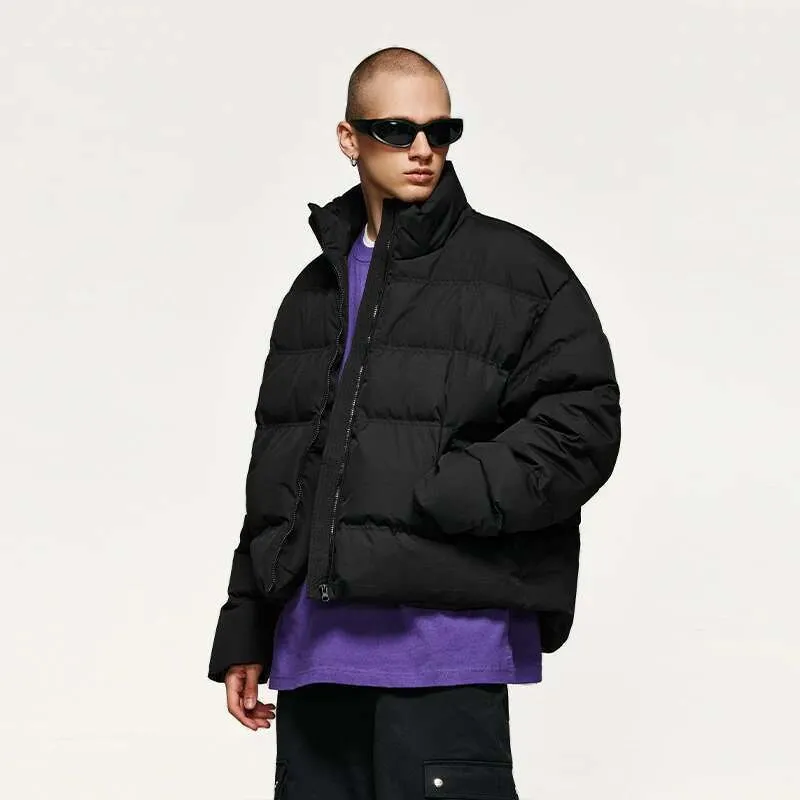 Duck Down Jacket: Unisex Winter Short Puffer Coat, Solid