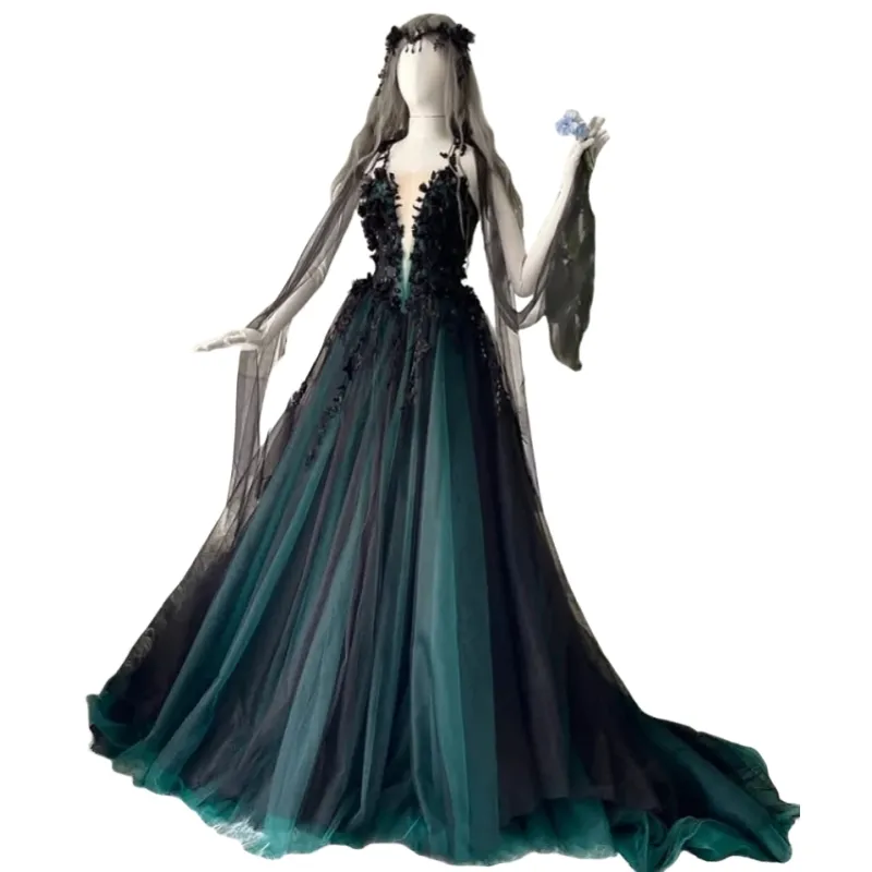 Dark Green Wedding Dress: Gothic Black & Green Bridal... From Dreamweddings, $144.15