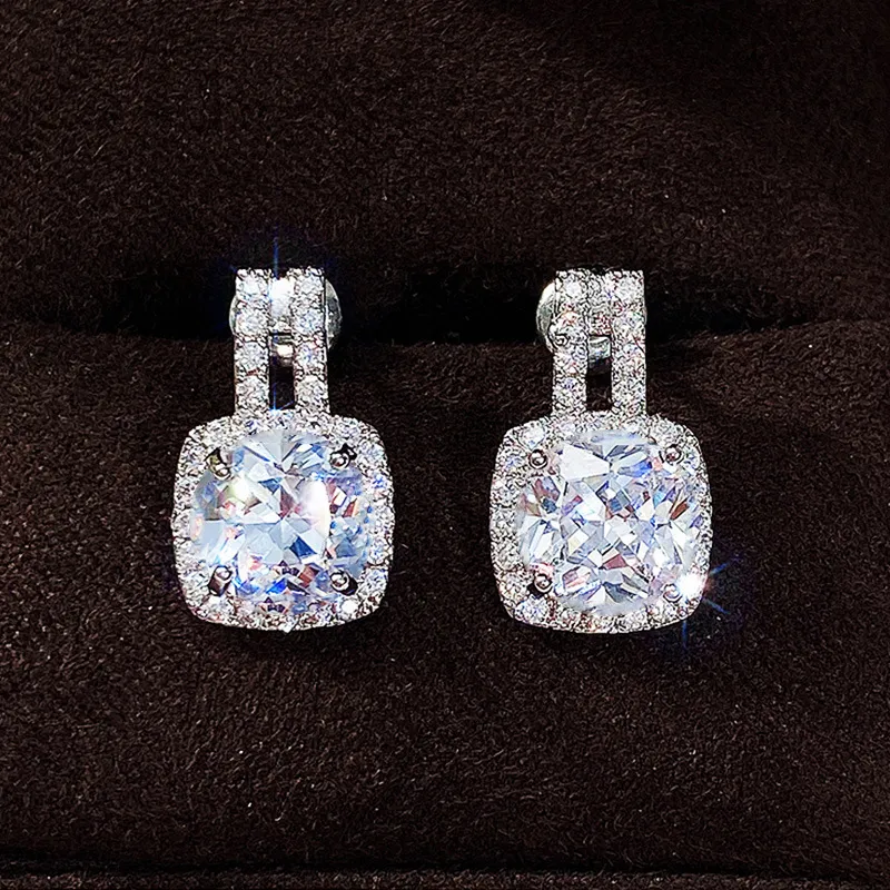 Pendientes clásicos de oro blanco con circonitas cúbicas redondas y diamantes rosas, joyería de lujo para mujer._voghion.com