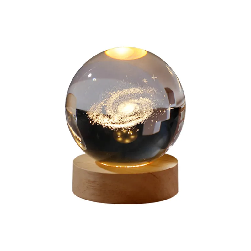 Veilleuse LED Galaxie Boule De Cristal 3D Forme Lune, Lampe USB Pour Déco Chambre