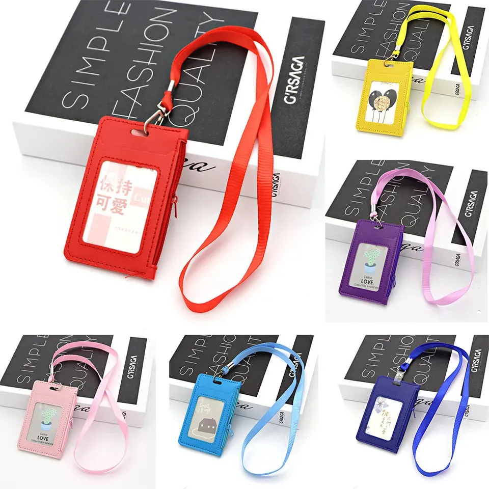 Card Pouch Student Simple Student Kids Lanyard Card Holder Slim Wallet Boys PU ID ...