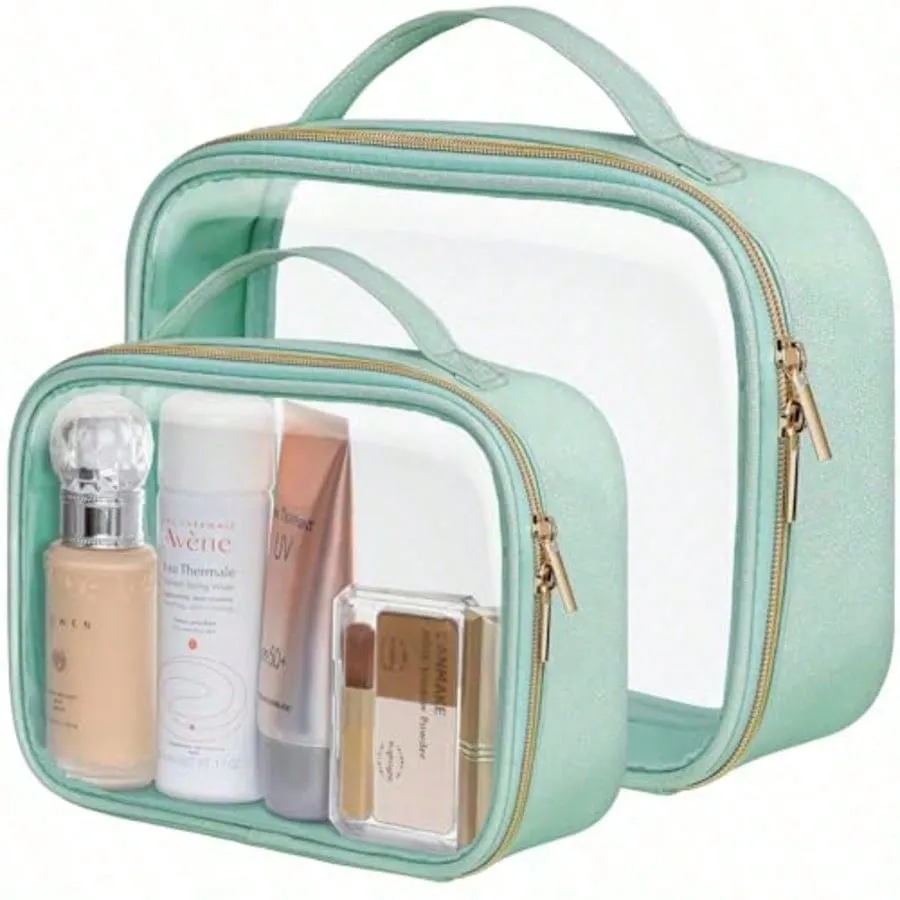 clear pvc travel toiletry bag 3Pcs Crystal Kit for Women Men, Cosmetic Bags making airport security a breeze. Lynzavix Color-Edged Clear Travel Toiletry
