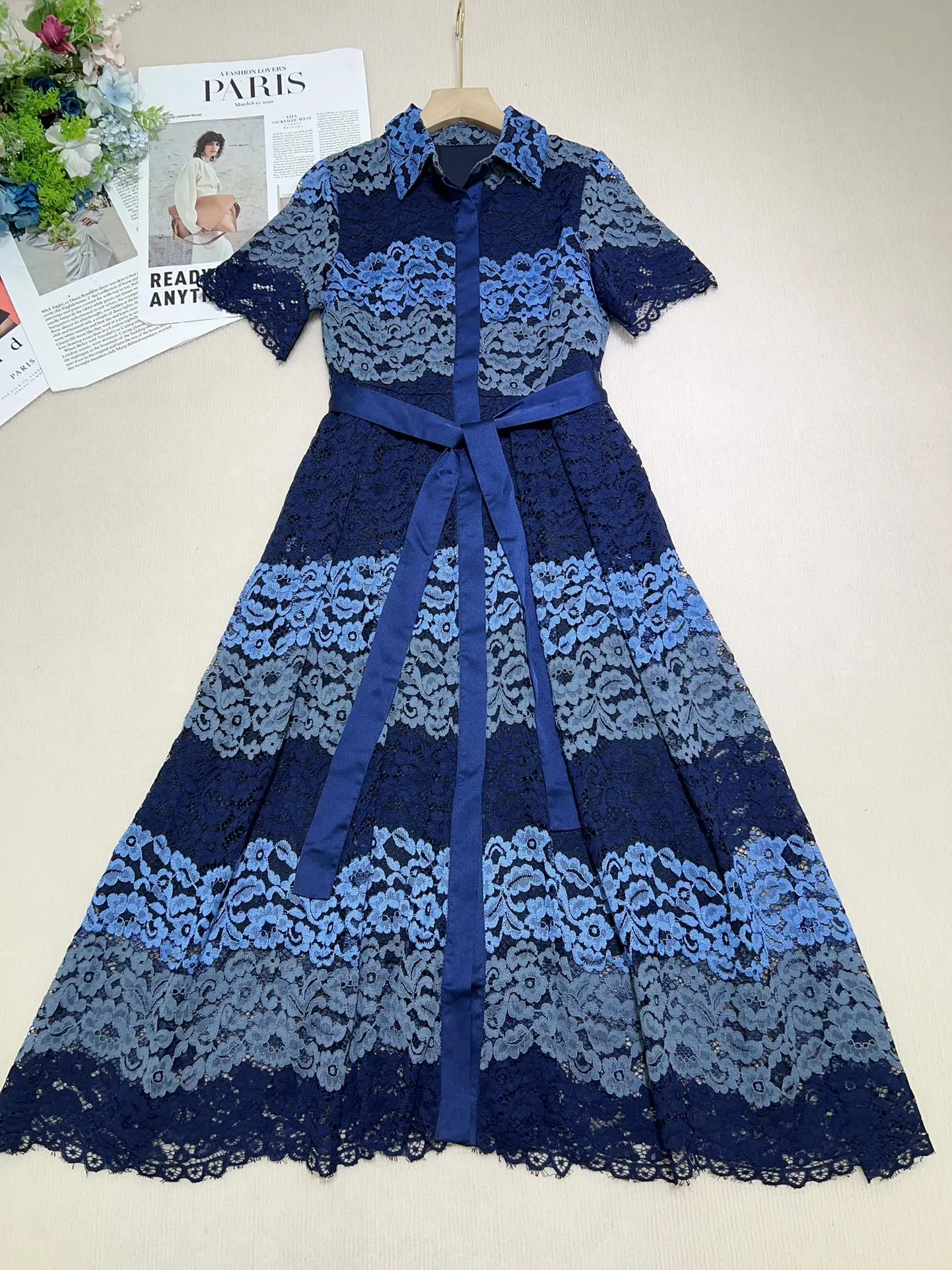 Navy Blue Lace Dress With Collar Bow Tie ... From Lina7, $85.98 In Bulk |  DHgate.Com