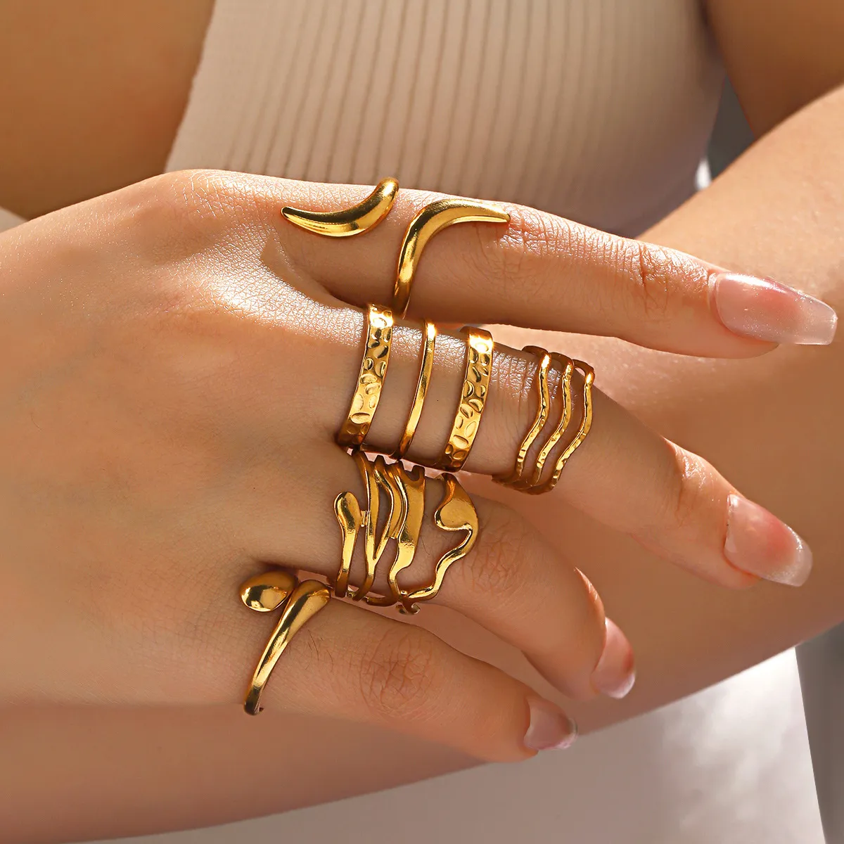 Mens Hip Hop Rings, Personalized Titanium Rings: Gold Plated Irregular ...