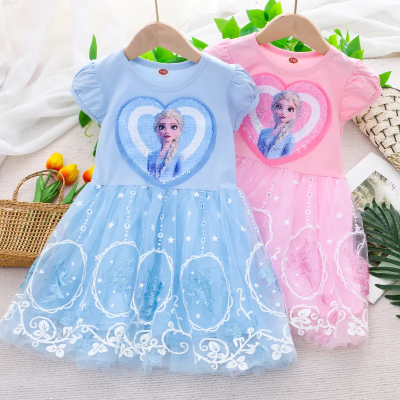 Girls' Summer Princess Dress: Short Sleeve Cotton Blend with Net Skirt for  Parties & Play