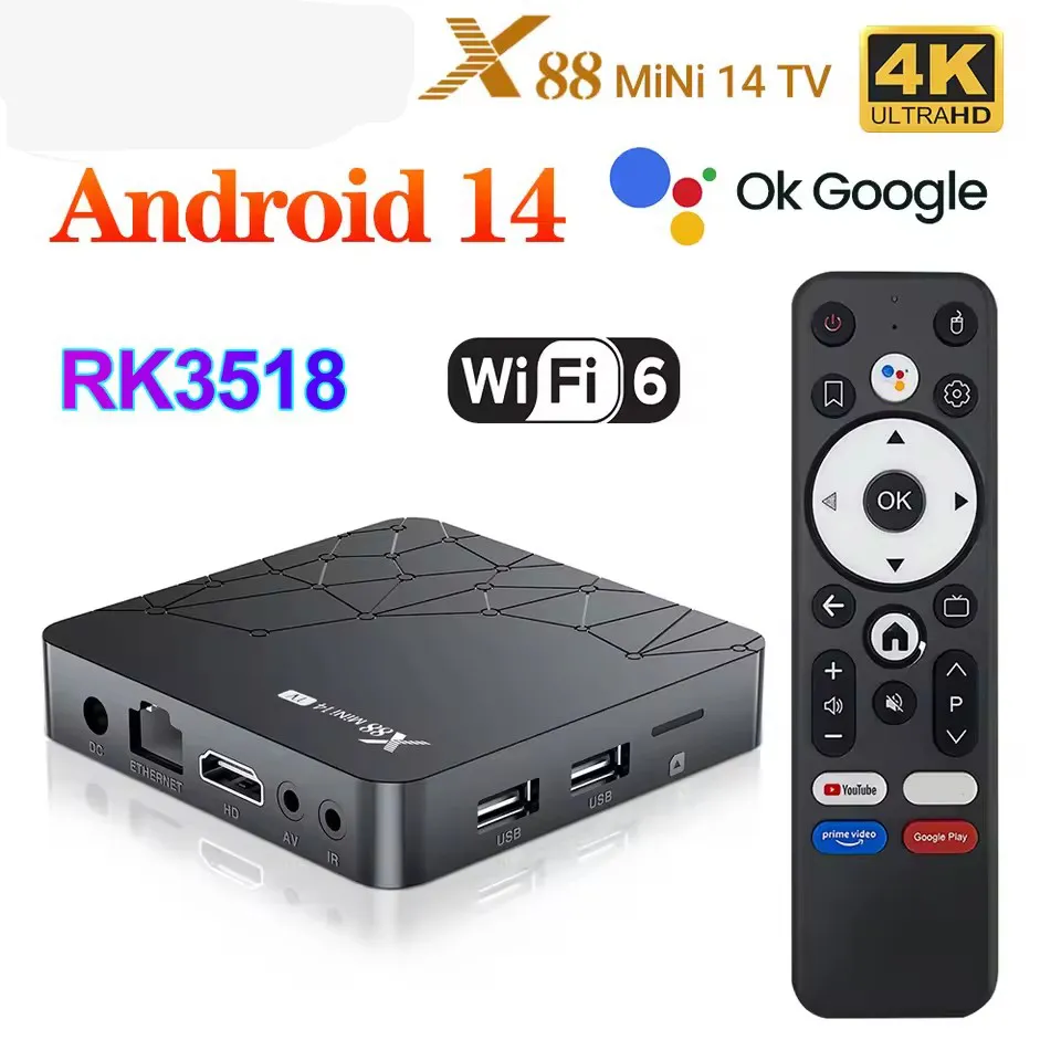 Box Android TV 14.0 - Processeur RK3518 Quad-Core, 2 Go RAM, 16 Go ROM - Support 4K HDR10, Wi-Fi 6, Bluetooth 5.0 - Pour Streaming, Films, Jeux - 2