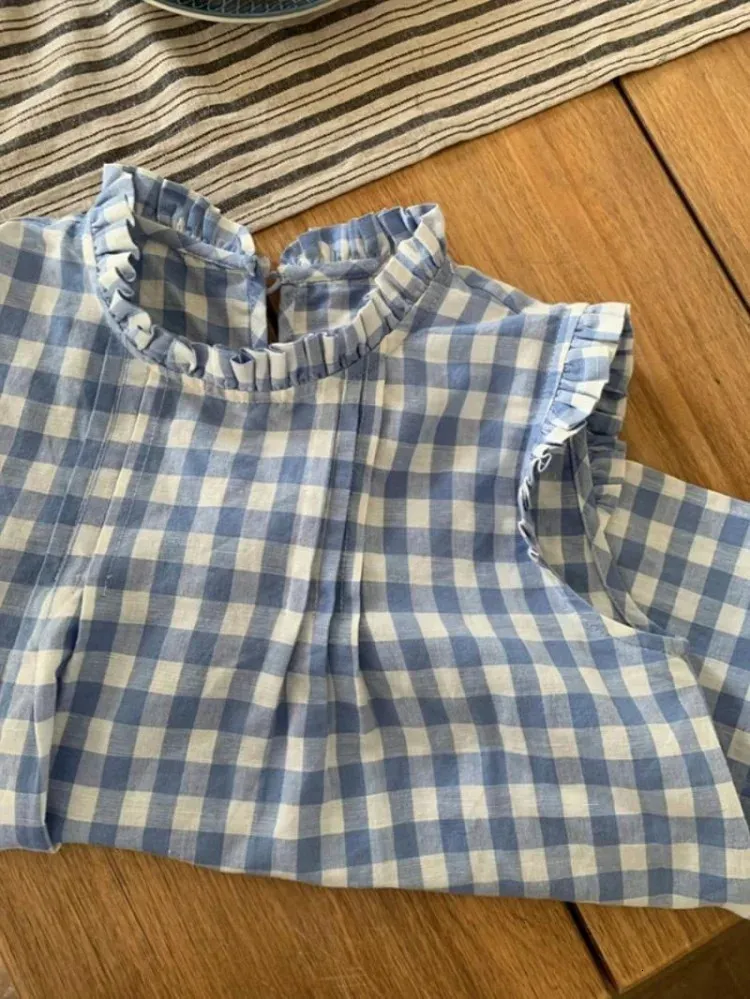 Kawaii Plaid Blouse: Japanese Preppy Style Top - Cute Ruffles, Flying ...