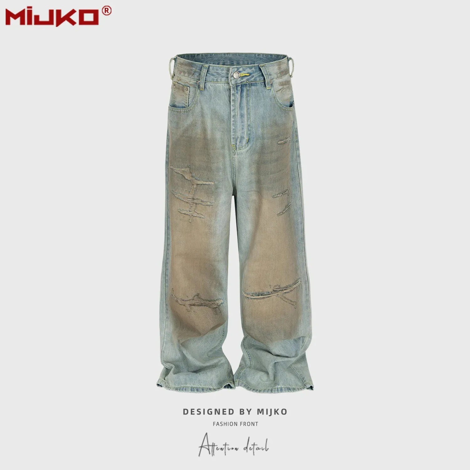 Unisex Vintage Blue Ripped Baggy Jeans, Standard Size, Preppy 