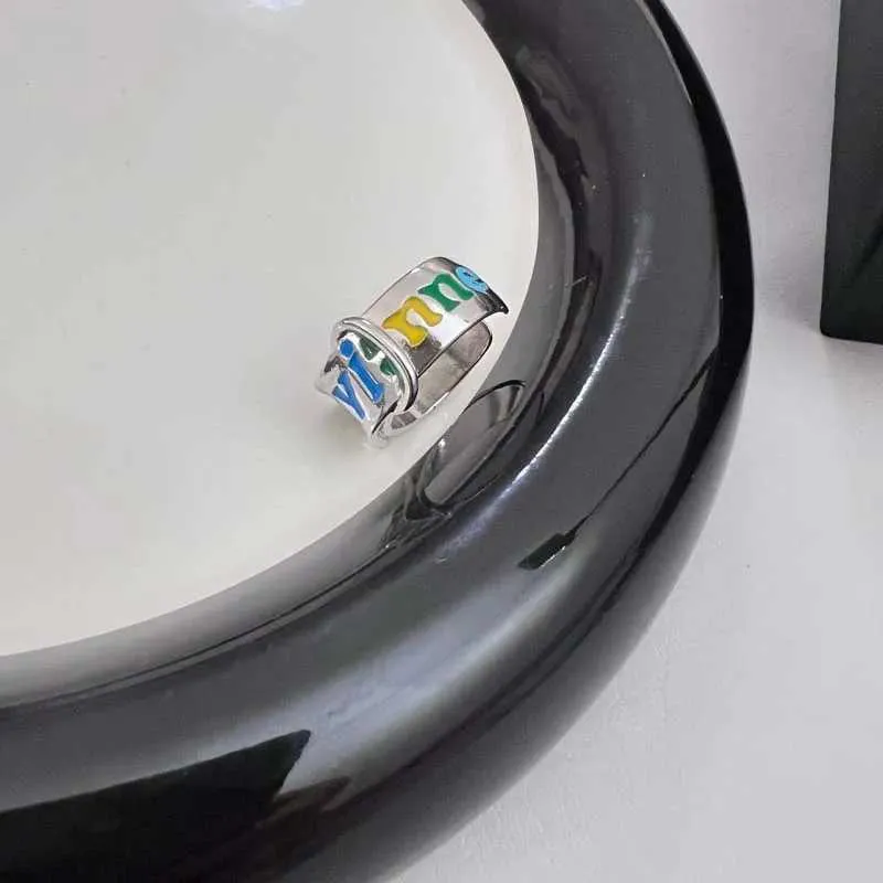 Vintage Rainbow Letter Open Ring For Women, Adjustable Design_voghion.com