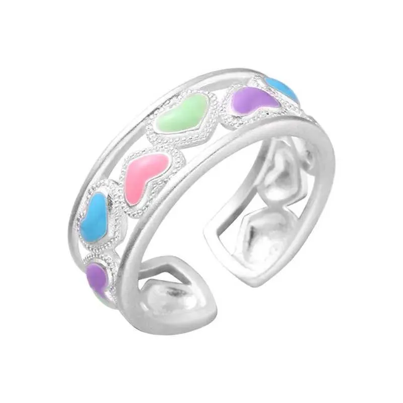 Vintage Rainbow Letter Open Ring For Women, Adjustable Design_voghion.com