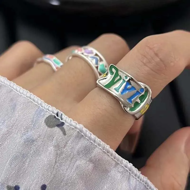Vintage Rainbow Letter Open Ring For Women, Adjustable Design_voghion.com