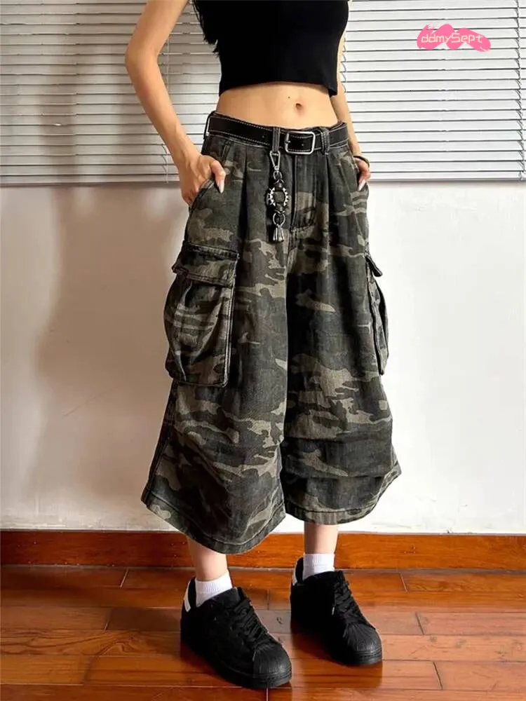 Women Cargo Pants Baggy Y2K Clothing Multi Pockets High