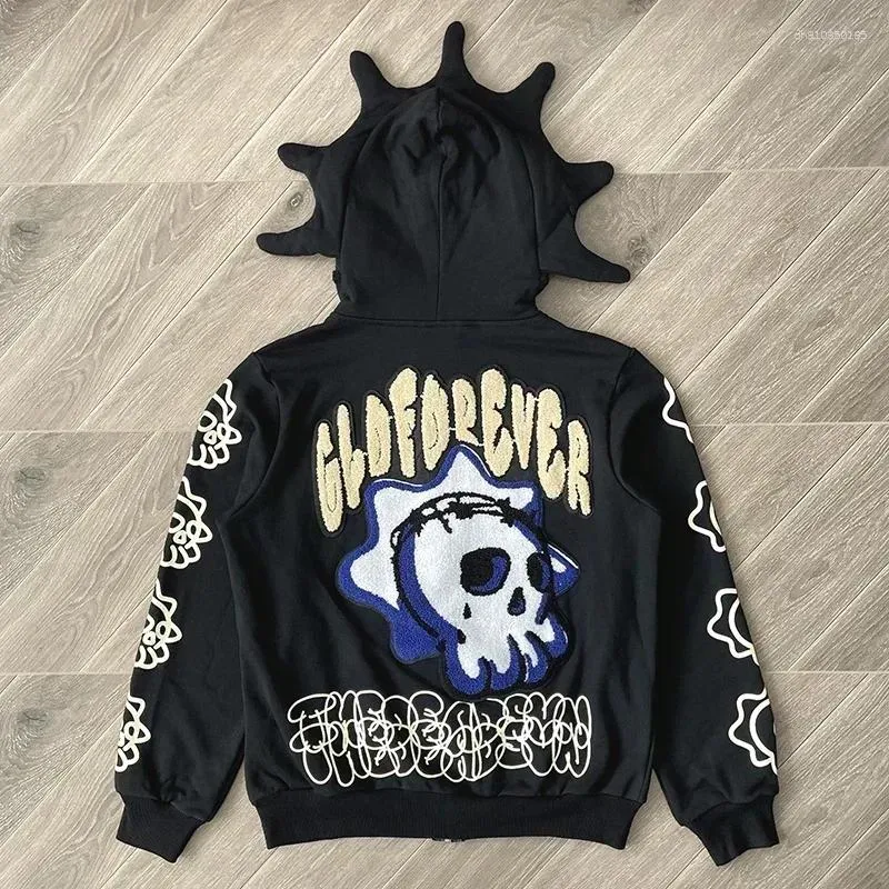 Glo Gang Zip Hoodie Mens Embroidered Cartoon From Handsome_mans