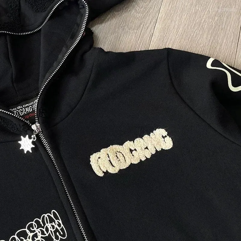 凌靖 glogang Glo Gang Zip Hoodie Mens Embroidered Cartoon From Handsome_mans