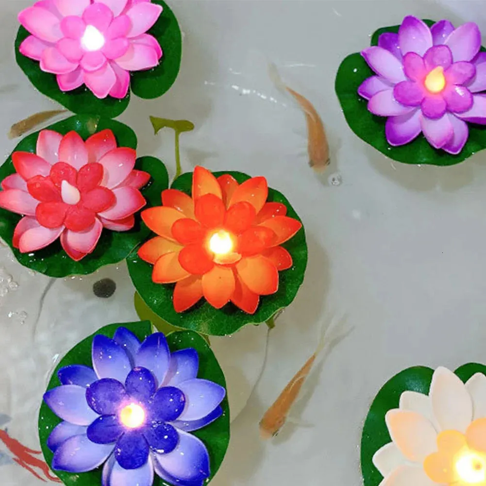 6-Pack Multicolor Lotus Floating Pool Lights – LED Lily Pad Lanterns, Battery Operated, Auto On/Off Sensor – For Ponds, Gardens, & Holiday Decor