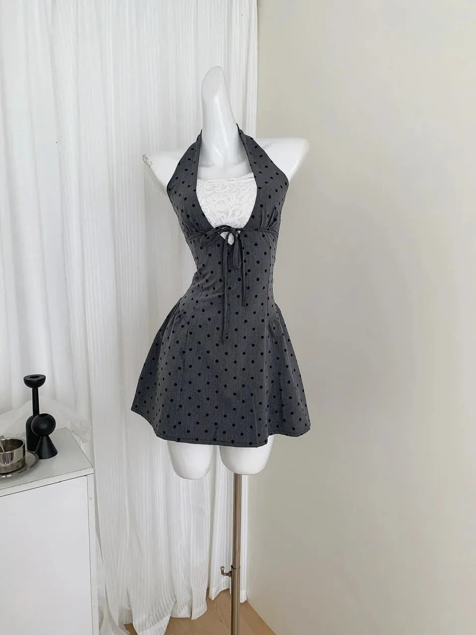 2000s summer dress Vintage Early BNWT Martina Pink Ribbon Strap Floral  Zoehify Alicia is 5 ft 7 Summer Women Polka Dot Lace