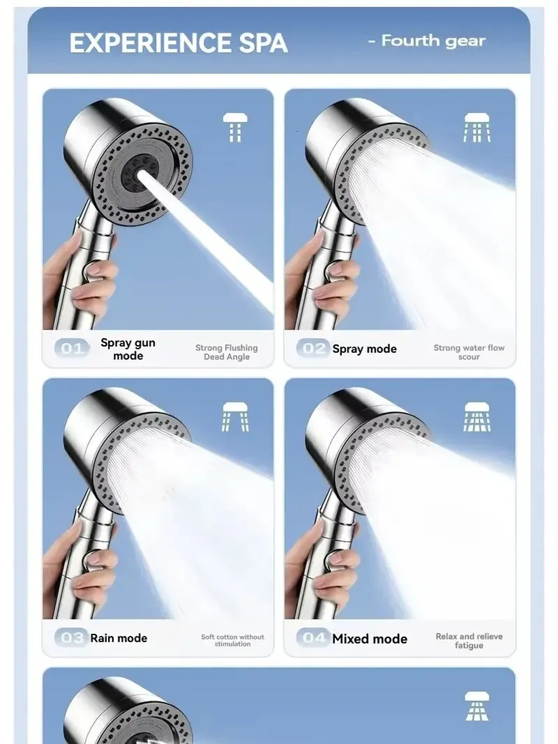 Handheld High-pressure Water-saving Filter Shower Head 5 Modes One Click Bathroom Accessory Set 250515_voghion.com