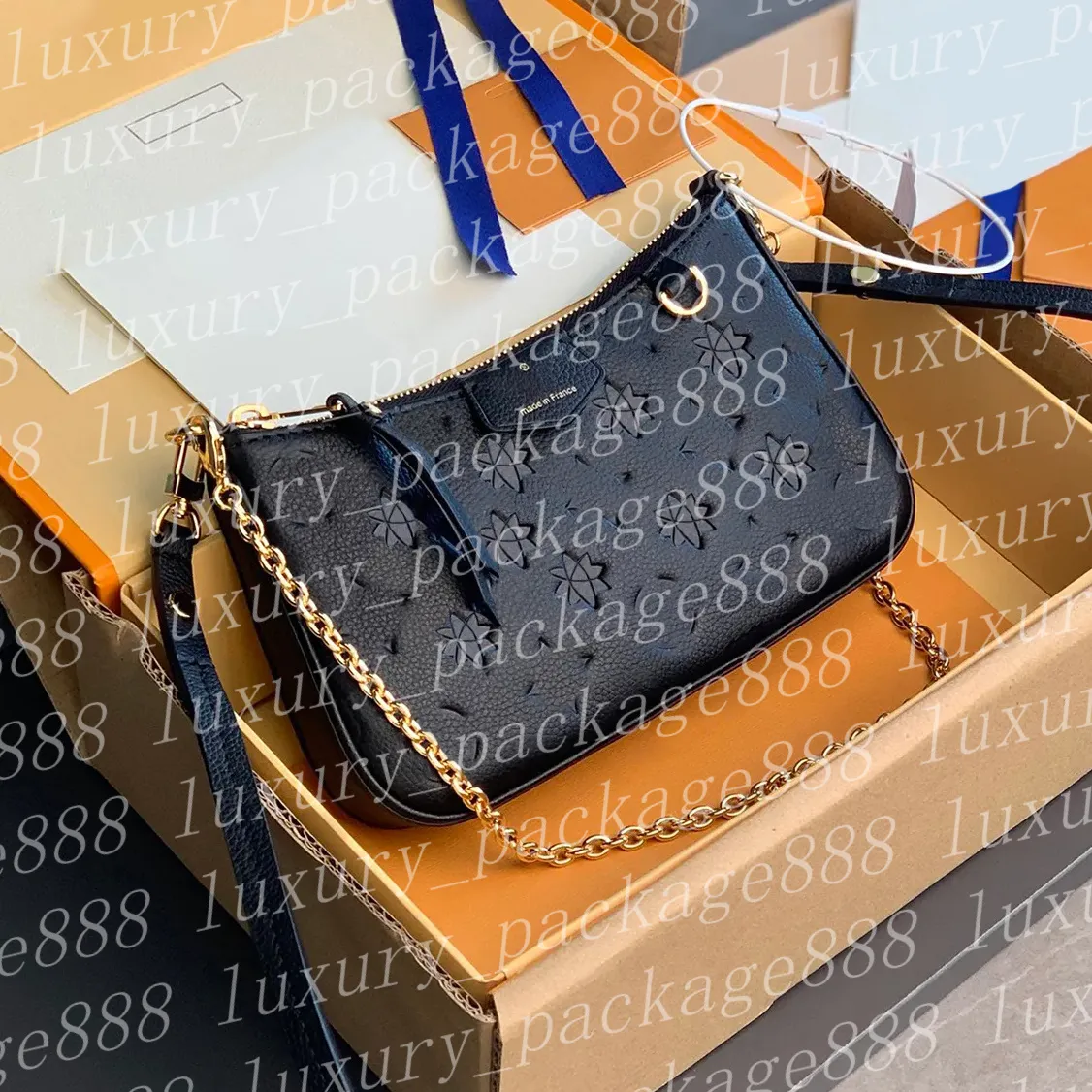Designer Bag Women Easy Crossbody Shoulder Bags Chain Wallet Pouch On Strap Purse Embossed Letters Old Flower Handbags Floral Lady Embroidery Half Moon Bag 9525