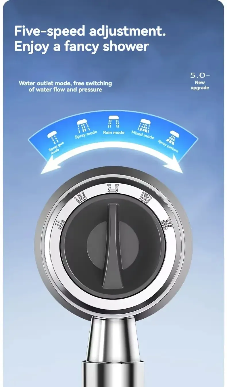 Handheld High-pressure Water-saving Filter Shower Head 5 Modes One Click Bathroom Accessory Set 250515_voghion.com