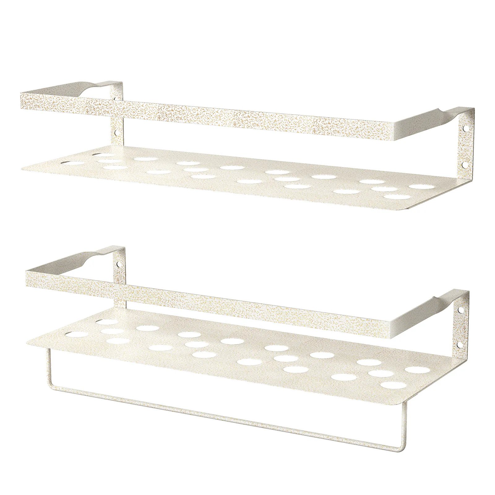 Iron Storage Rack With White Base Gold Flowers Wall Mounted 2 Tier ...