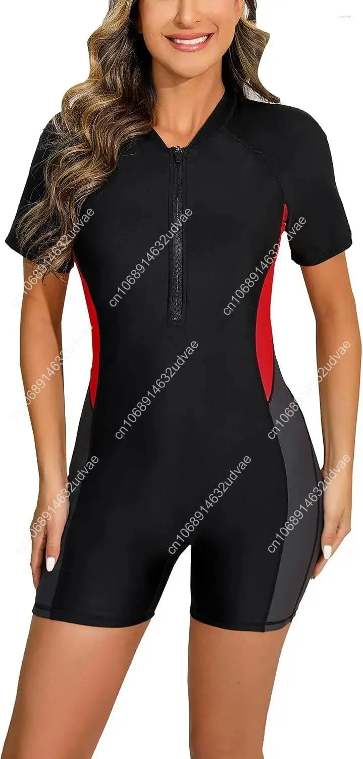 Bathing Suit Achinel Women Boyleg One Piece Swimsuit Long Sleeve