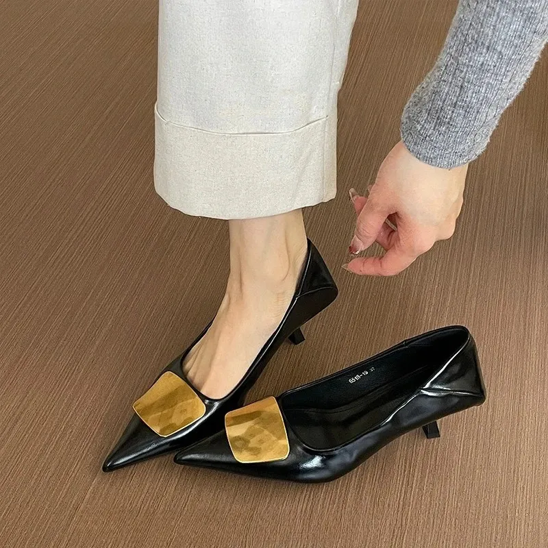 Spring Autumn Silvery Women Office Pumps Ladies Metal Decoration Slip On Party Dress Female Low Heel Shoes 250516_voghion.com