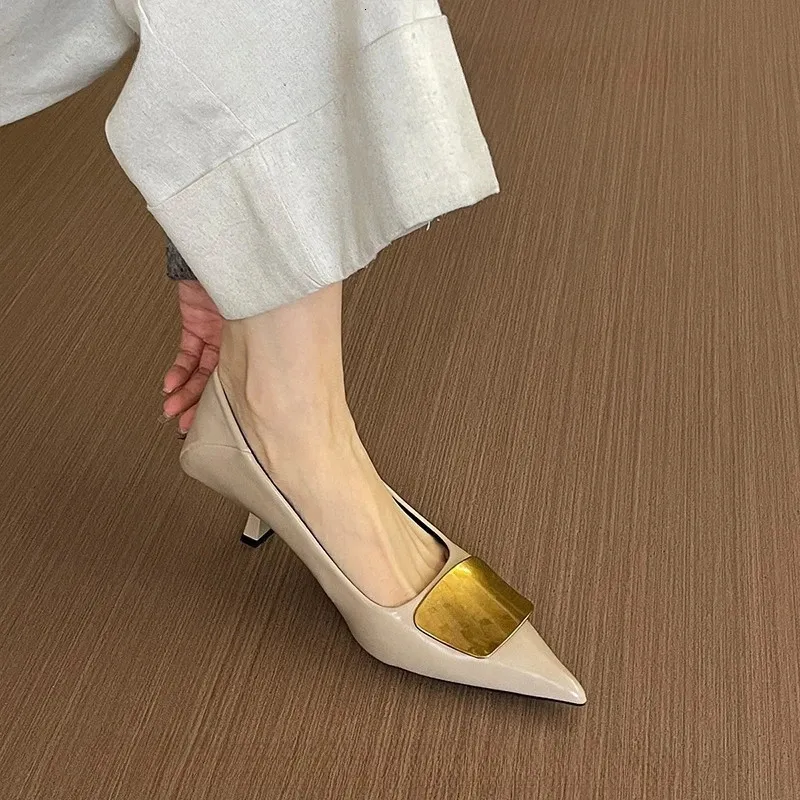 Spring Autumn Silvery Women Office Pumps Ladies Metal Decoration Slip On Party Dress Female Low Heel Shoes 250516_voghion.com