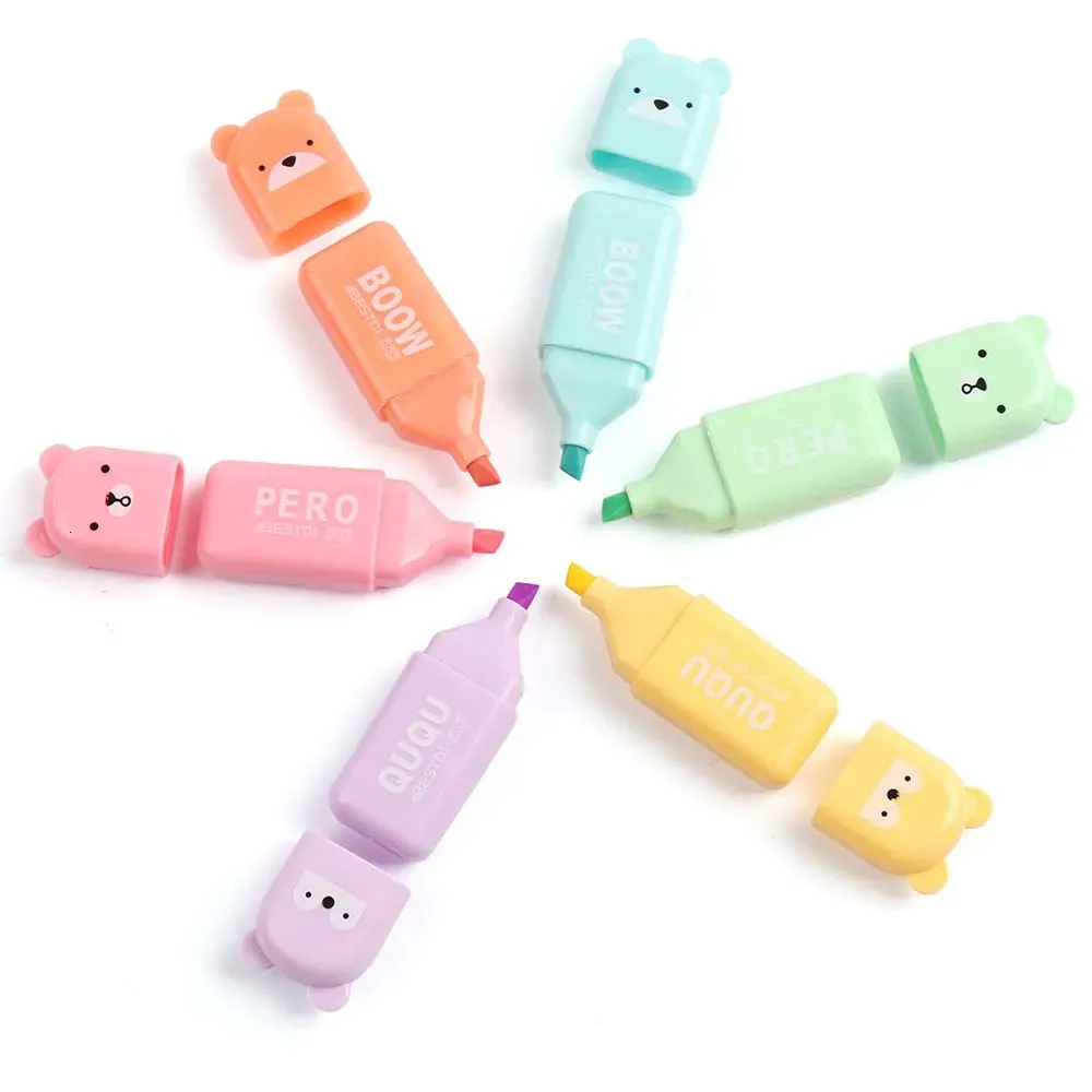Motarro Kawaii Bear Highlighter Pens, Cute Stationery Markers, Oblique ...