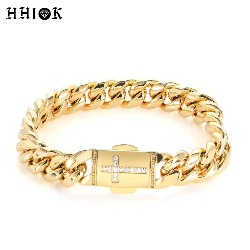 COCO Park Men's Stainless Steel Cuban Link Bracelet - 8 7/8" Gold Tone Textured Curb Chain Bangle - View #4