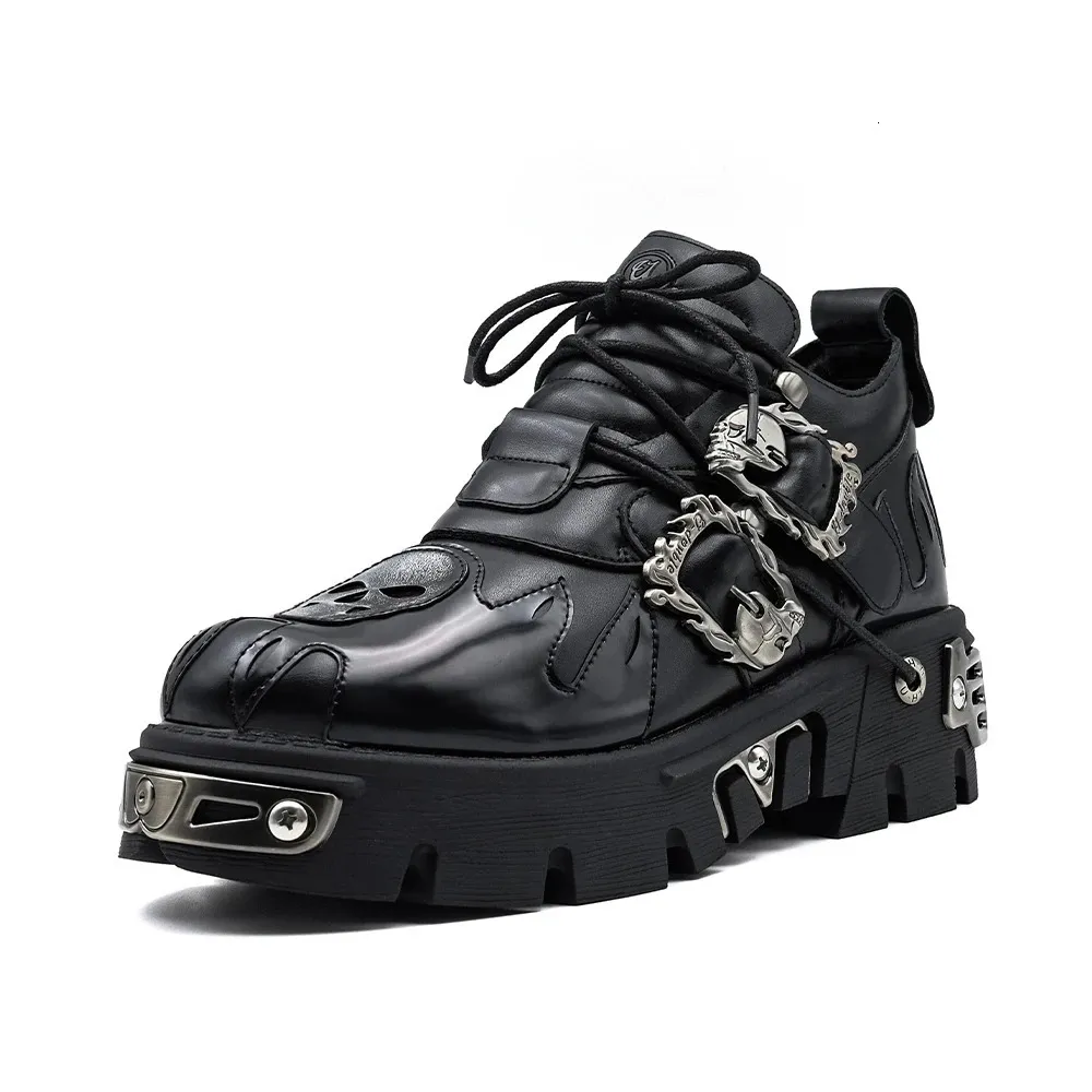 Save Big on Bulk Couple Shoes Unisex Rocker Boots: Vintage Style Dark  Fashion Leather Ankle Boots With Metal Accents Chunky Sole Best Deals  on