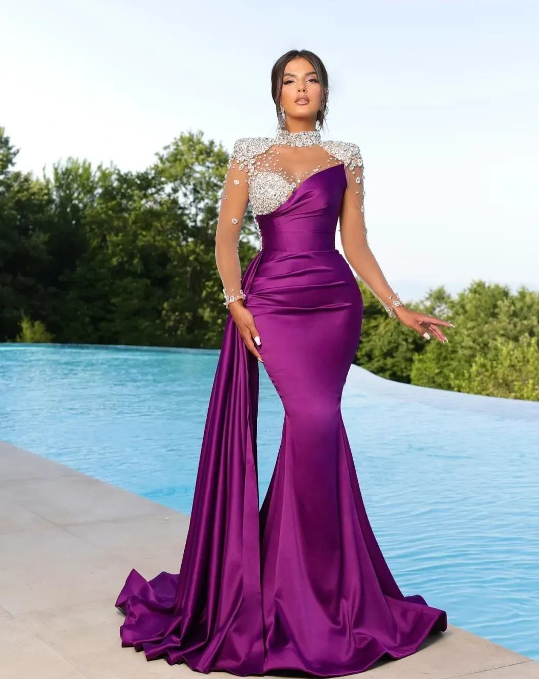 open lace back dress Clarisse 810836 Prom Dress - Iridescent Purple