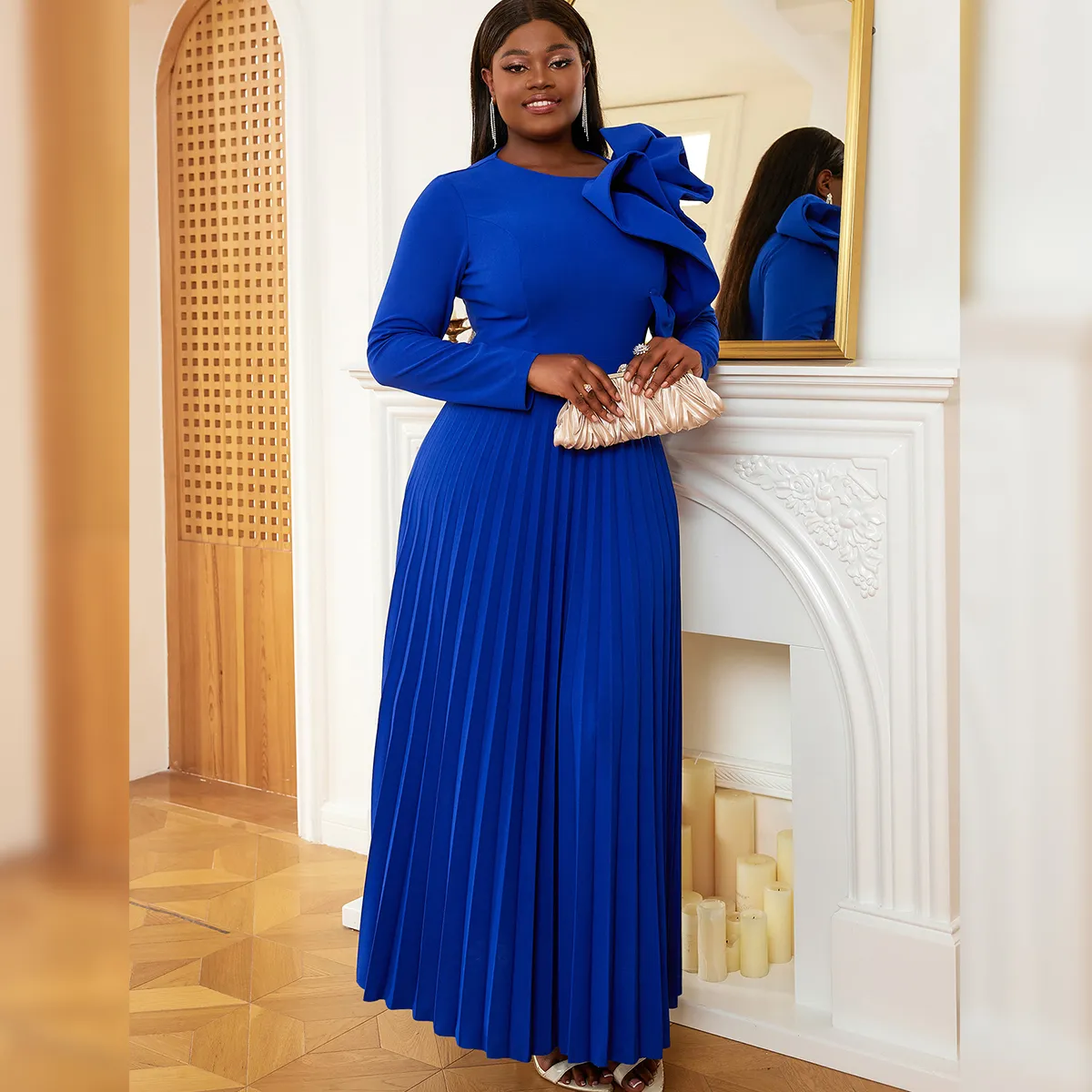 plus size ankle length formal dresses Ankle-Length A-Line Cocktail Dress with Long Sleeves and Pleated Ruffle Design from Dhgate Plus size Appliqué Bodice Starpless Hand Block Print Cotton Size:XS（old）