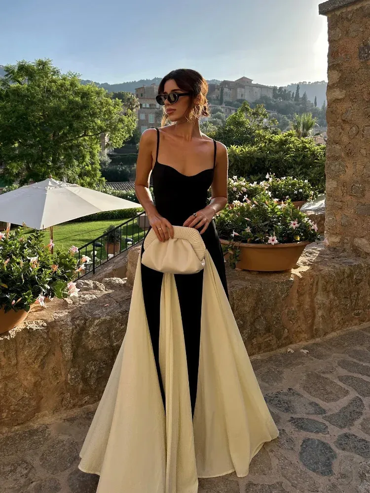 Elegant V-Neck Sling Maxi Jumpsuit Dress with Pleated Backless Design for Women - Perfect for Evening Wear (250513) Elegant V-Neck Sling Maxi Jumpsuit Dress with Pleated Backless Design for Women - Perfect for Evening Wear (250513)