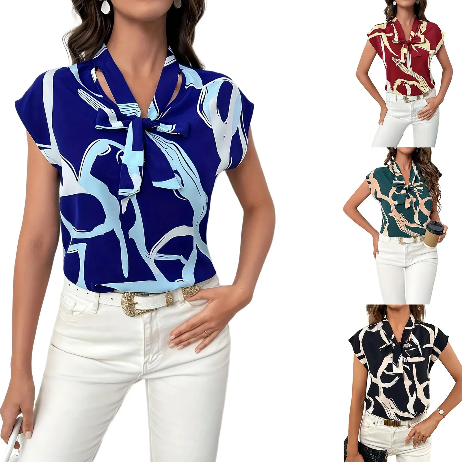 Camicetta in chiffon bianco da donna estate nuove semplici camicie a maniche corte con scollo a V Top vintage elegante donna Casual Top abbigliamento femminile  200000345