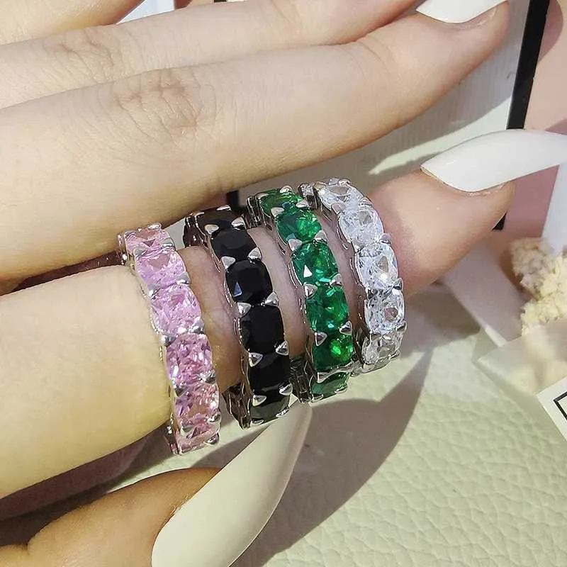 2022 Eternity Diamond Ring 925 Sterling Silver Engagement Wedding Band Rings For Women Men Promise Birthday Party_voghion.com