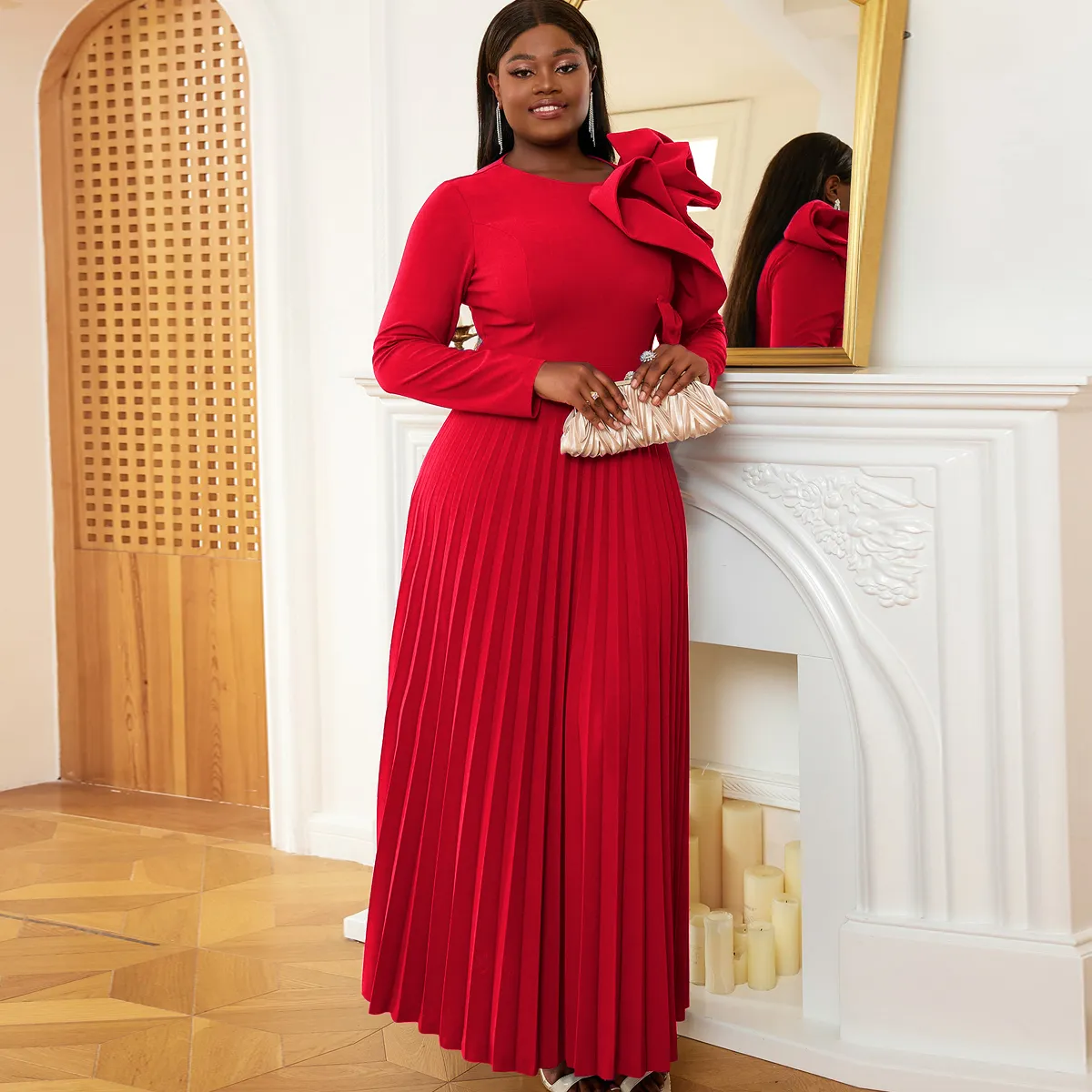 plus size ankle length dresses Ankle-Length A-Line Cocktail Dress with Long Sleeves and Pleated Ruffle Design from Dhgate Plus size chiffon to satin. Size:XL A Line V Neck Color:Silver Cloud