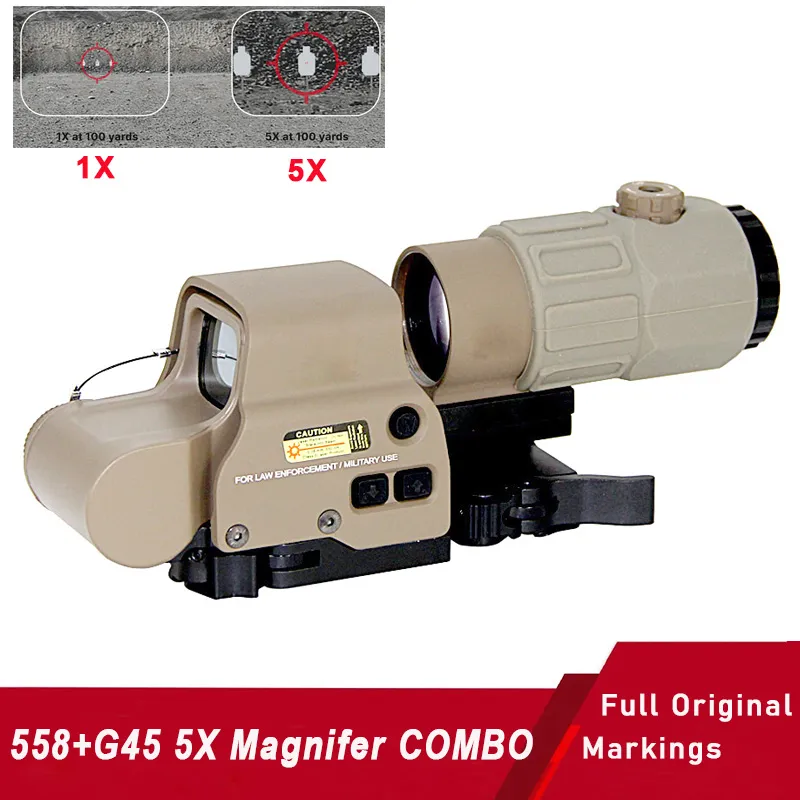 Tactical 558 Red Green Dot Sight & G45 5X Magnifier Combo QD